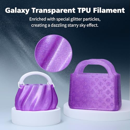 Image of YOUSU Transparent Galaxy TPU Filament 1.75mm Bundle, 95A (42D) Flexible Soft 3D Printer Filament, Transparent Clear TPU Galaxy with Starry Sparkle Effect,250g Spool,4 Rolls,Blue+Purple+Yellow+Green
