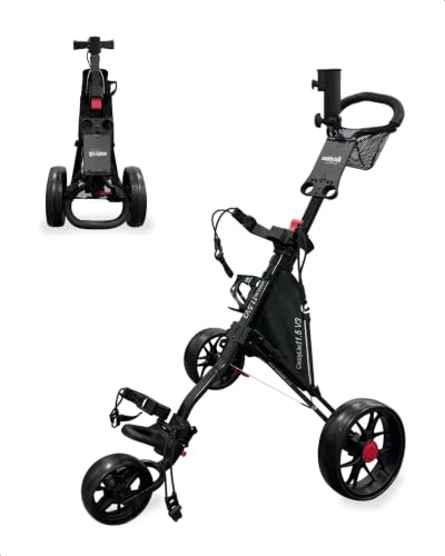 Caddytek CaddyLite 11.5 V3 Golf Push Cart - Lightweight Aluminum 3-Wheel Foldable Golf Bag Cart with Quad-Fold Frame, EVA Wheels, Adjustable Handle, Foot Brake, Mesh Net, Umbrella & Drink Holder