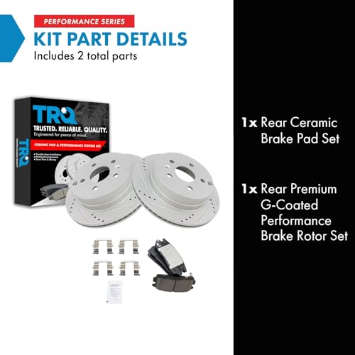 Image of TRQ Performance Rear Brake Pad and Rotor Set Ceramic Vented Coated Compatible with 2010-2017 Chevrolet Equinox GMC Terrain