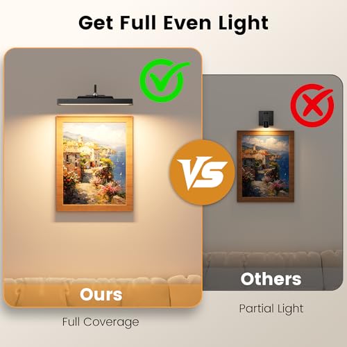 Image of Picture Light for Wall, 12 inch Rechargeable Wireless Battery Operated Painting Lighting, Dimmable LED with Remote 3CCT for Wall Art Gallery Display (Black)