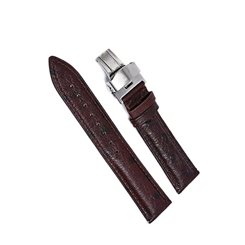 Ostrich Pattern Genuine Leather Watchband 18-22 mm Butterfly Secure Buckle Wristwatch Strap