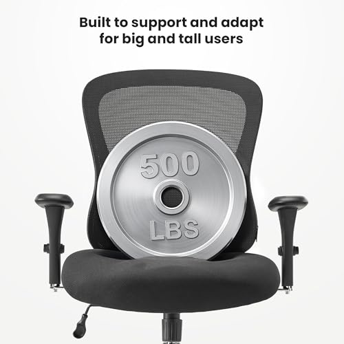 Image of EUREKA ERGONOMIC Big and Tall Office Chair for Heavy People, Hoss 500lbs Heavy Duty Office Chair Mesh Ergonomic Desk Chair with Armrest, Rolling Chair with Wide Comfy Seat for Adult, Black