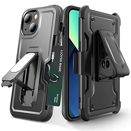 Elegant Choise for iPhone 13 Pro Max Case | Case iPhone 13 Pro Max | Case for iPhone 13 Pro Max | with Card Holder Kickstand Belt Clip | Heavy Duty Protective iPhone 13 Pro Max Phone Case (Black)