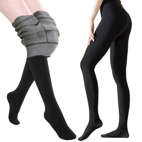 Leggings Térmicos Invierno, 2 Pares Cálido Leggings para Mujer, Mallas Gruesas Termicas, Negros