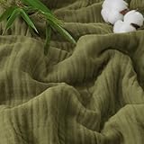 PHF Cooling Muslin King Blanket for Hot Sleepers, 60% Viscose from Bamboo, 40% Cotton for Summer, 4-Layer Breathable Gauze Blanket for Bed Couch, 108'x90', Olive Green