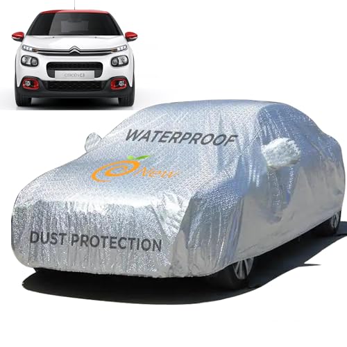 Image of Textured Cover for Citroen C3 - Waterproof, Triple Stitched, UV & Dust Protection, Silver Look, Rust Prevention, Mirror Pockets, Polyester Cotton Coating - Body Shield, Without Antenna Pockets