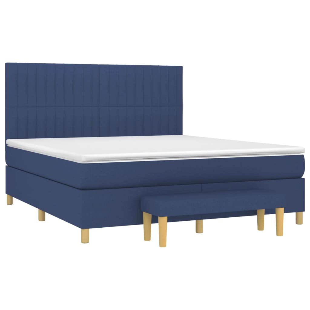 Cama con somier de 180 x 200 cm, tejido azul, colchón de muelles ensacados, juego completo, cabecero de altura ajustable para dormitorio, habitación de invitados, accesorios para el hogar