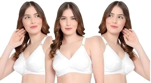 Bra Pack of 3 Women’s Plus Size Cotton Bras | Non-Padded, Wire-Free, Full Coverage Seamless Hosiery Cotton