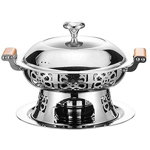 Pentola Shabu Tradizionale Cinese In Rame, Pentola Shabu Vintage, Pentola Ad Alcool Da 34 cm Con Manici In Faggio Pentola Shabu Shabu In Acciaio Inossidabile for Cucina Domestica Ristorante Feste Scal