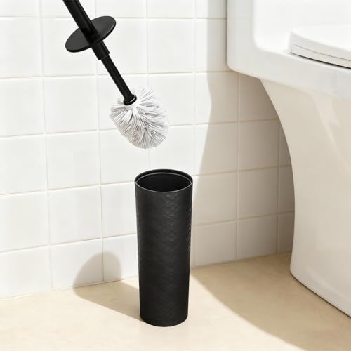Image of Topsky Toilet Brush,2 Pack Compact Toilet Brush & Holder Set,Plastic Round Barrel Loo Brush with 2 Replacement Toilet Brush Head,Durable for Bathroom Toilet,Black