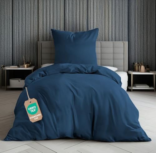 MALIKA Bettwäsche 135x200 Baumwolle Sets, Uni einfarbig, Bettbezug 135 x 200 cm, Kissenbezug 80x80 cm, Renforcé, Oeko-TEX Bettwäsche mit...