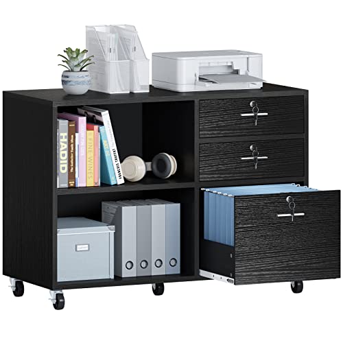 YITAHOME 3 Schubladen Mobile Aktenschrank für A4, Briefgröße Dokumente, Holz Seitenschrank für Home Office, Druckertisch mit offenen Fächern, Aktenschrank, Schwarz YITAHOME 3 Schubladen Mobile Aktenschrank für A4, Briefgröße Dokumente, Holz Seitenschrank für Home Office, Druckertisch mit offenen Fächern, Aktenschrank, Schwarz