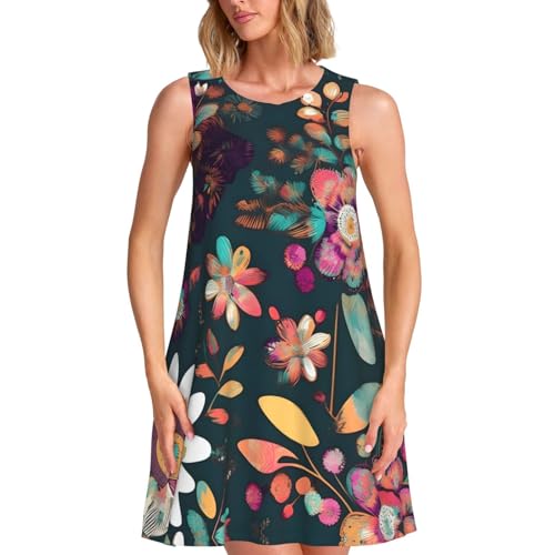 Robe d'été sans manches imprimé floral bohème coloré coupe fluide chic