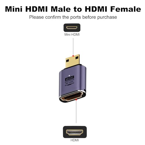 AreMe 8K Mini HDMI to HDMI Adapter (2 Pack), Mini HDMI Male to HDMI Female Cable Converter Connector for Raspberry Pi Zero, DSLR Camera, Camcorder, HDTV, Projector, Laptop and Tablet - Thumbnail 2