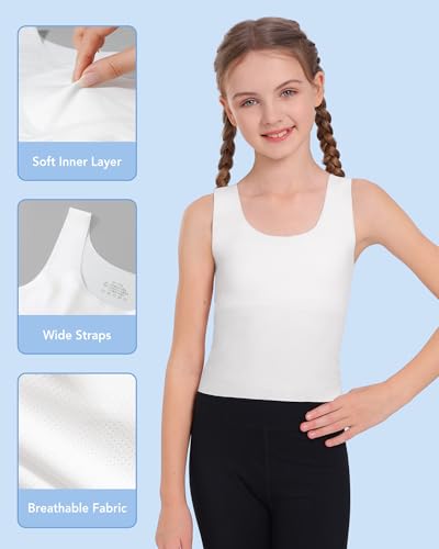 SALIA GIRL Training Bras for Girls 6-11 Seamless Starter Bras Tank Sports Bra 8-10 No Pads, Double Layer on Chest2