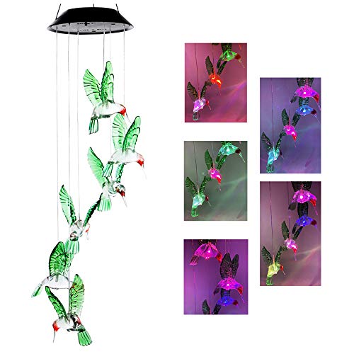 BeHiller Hummingbird Solar Lights Changing Color Bird Garden Lights Solar Hanging Six LED Hummingbird Lights Mobile Wind Chimes Outdoor hummingbird lights for Garden Gifts Decoration (Six Hummingbird)