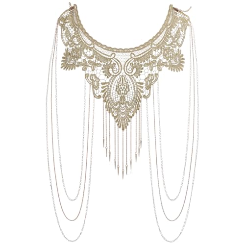 FINGERINSPIRE Boho Gold Körperketten Blumen Spitze Quasten Körperkette Spitze Bikini Körperkette Legierung Schulter BH Körperkette Sexy Spitze Schulter Halskette Kette Bikini Körperkette Für Frauen