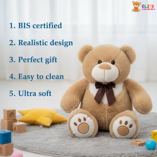 Image of 55 CM Brown Beige Teddy Bear Plush Toy | Super Soft Stuffed Animal for Kids | Cute Bow Tie Design | Huggable Soft Toy for Boys & Girls for Birthdays & Special Occasions