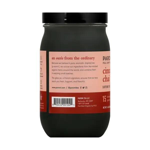 Paromi Cinnamon Chai Rooibos Organic Tea, Signature Jar, 15 Count (Pack of 2) 5