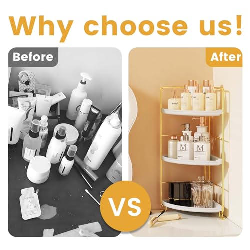 Image of 3-Tier Bathroom Organizer Countertop, Corner Bathroom Counter Organizer, Makeup for Vanity Skincare Organizers and Storage, Kitchen Counter Organizer Perfume Organizer (Gold)