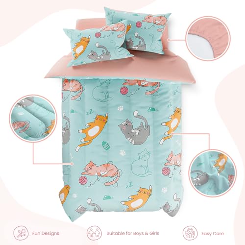 Image of SANDJEST Cat Comforter Set Twin for Girls, Ultra Soft Microfiber Bedding Sets with 3-Pieces, Cats Comforters Bed Sets for Kids Children Girl Bedroom Decor