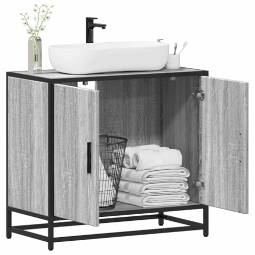 Mueble de baño para lavabo que optimiza el espacio con madera gris 2