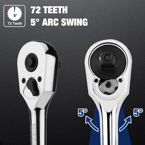 Image of WORKPRO 1 /4-Inch Drive Ratchet, Quick-Release 72-Tooth Ratchet Wrench | Reversible Ratchet Wrench Handle, Chrome Alloy Made, Cr-Mo Head, Full Polished