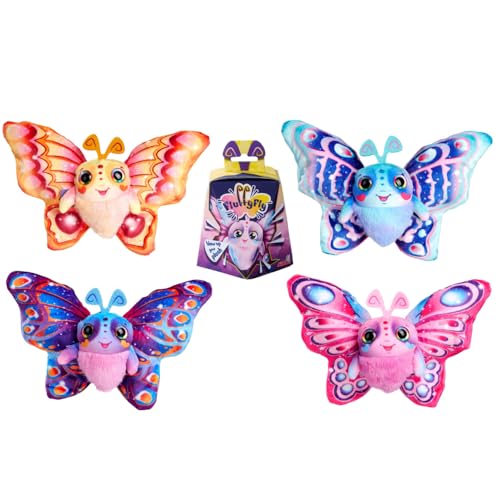 Simba Plüsch Schmetterling Fluffyfly (30 cm) – Aufblasbares Kuscheltier mit Regenbogen-Augen und Überraschungseffekt – Geschenkidee für Kinder – weiches Stofftier ab 3 Jahren für Mädchen und Jungen