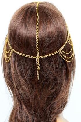 Hair Jewelry Head Band Head Chain for Women and Girls Gold Multi Layer Jewelry Drop Forehead Headband(gold)