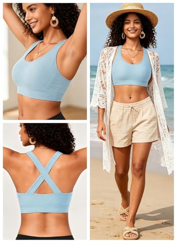 Image of Sports Bra Bikini Top Only - Criss Cross Scoop Neck Swimsuit Top for Women | Scoop neck for easy comfort Criss-cross back adds stylish detail Sporty style for active days