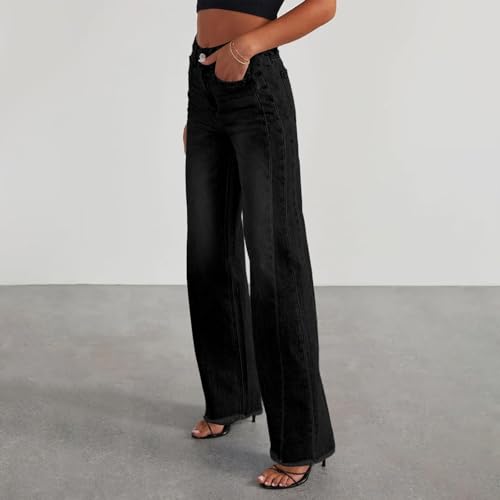 Wide Leg Jeans Woman High Waisted Strechy Baggy Jeans Trendy Raw Hem Straight Leg Jean Loose Boyfriend Jean2