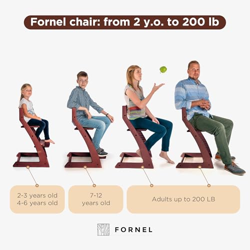 Image of FORNEL Adjustable High Chair in Dark Walnut Finish | The Forever Chair that Grows from Toddler to Adult | Premium Solid Wood Construction