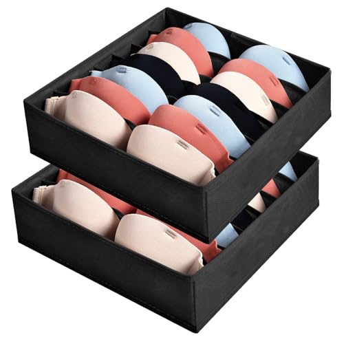 AiQInu Organizador Sujetadores Cajones,2 Pcs 7 Celdas Organizador Ropa Interior Plegable con Cremalleras, Organizador Armario con Compartimento para Sujetador,Calcetines,Corbatas
