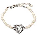 Alpenflüstern Perlen-Trachten-Armkette Strassherz Hirsch - Damen-Trachtenschmuck mit antik-Silber-farbenem Trachten-Strassherz, Trachten-Armkette, Perlenarmband Creme-weiß DAB075