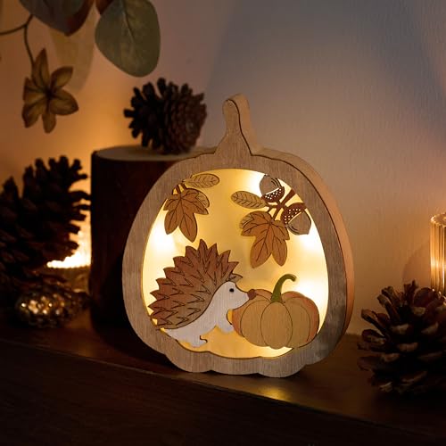 Valery Madelyn Herbstdeko Kürbis Igel Stimmungsleuchten,3D Holz LED,15cm – Bild 4