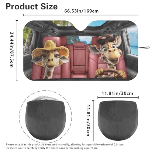 Image of Funny Giraffes Car Front Windshield Sun Shade Sun Shade for UV Protection Foldable Front Window Cover Sun Visor Protector Accessories for Cars Truck SUV