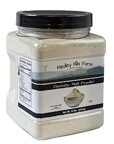 Diastatic Malt Powder by Medley hills farm 1.5 Lbs. in Reusable Container - Great Diastatic malt powder for baking Bread, Pizza Crust, Pretzels, Desserts and Milkshakes. Made in the USA - Vegan