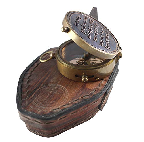 Vintage Navigation Instrument Unique Design Magnetic Maritime Ship Sailor Device Finder Item Nautical Leather Case Antique Brass Quote Compass By Thoreau Collection #TOP1