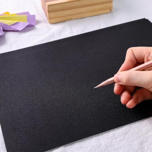 Duoleimi Bastelpapier Glitzer Schwarz 30 Blätter, A4 Schwarzes Metallic Papier mit Perleffekt 250g/m² Perfekt für Scrapbooking und DIY Projekte.