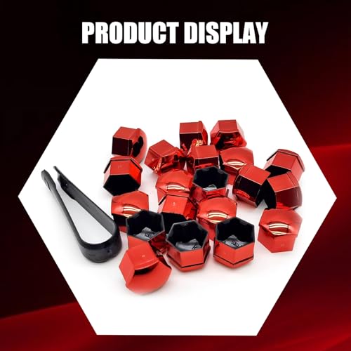 Image of Shakas 20 PCS 17 mm Tire Screw Cap, Thickened PP Plastic Rustproof Surface Smooth Hexagonal Hubcap with Extractor Clip Kit, Decorative Tuning Accessory for Most Cars and Motorcycles (Red)