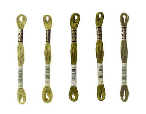 Image of DMC 6-Strand Embroidery Cotton Bundle - Olive Green Color Family - 5 Skeins of Thread - 8.7yd Skeins
