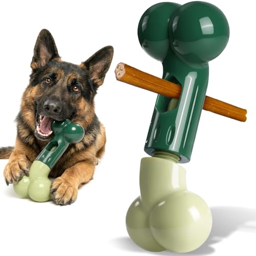 Apasiri Bully Stick Holder for Medium/Large Dogs - Anti-Choking, Prevents Swallowed Ends - Nylon Dog Chew Toy - Dishwasher Safe, Green