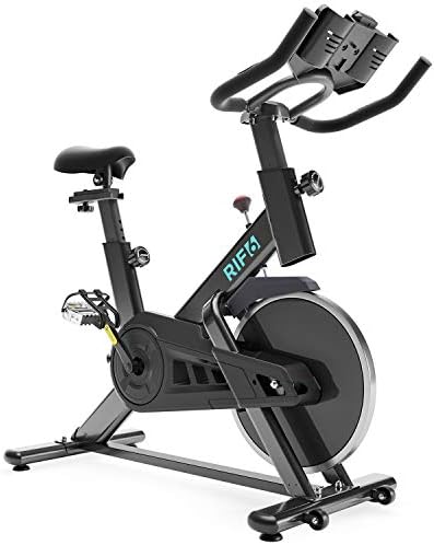 RIF6 Exercise Bike – Indoor Cycling Bike with Phone and Tablet Mount, 40 Lb Flywheel and Belt Drive System – Stationary Bike with Adjustable Seat, Bottle Holder, LCD Monitor and Heart Rate Sensor