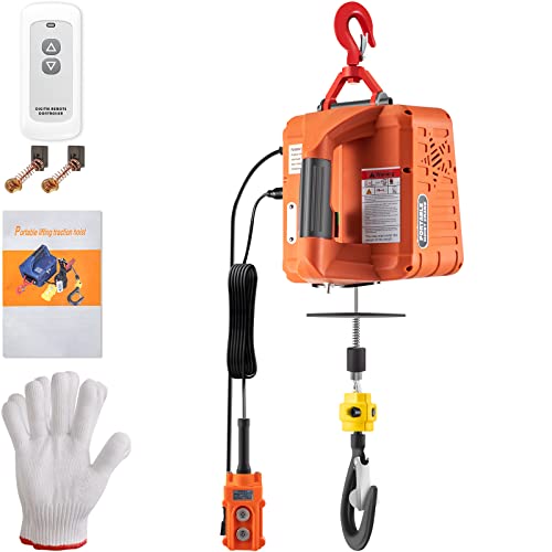 Vevor 3 In 1 3-In-1 Hoist, 1100Lbs Portable Electric 1500W 110V Power Winch Crane, 25Ft Height, W/Wire And Wireless Remote Control, Overload Protection For Lifting Towing, Orange #TOP22