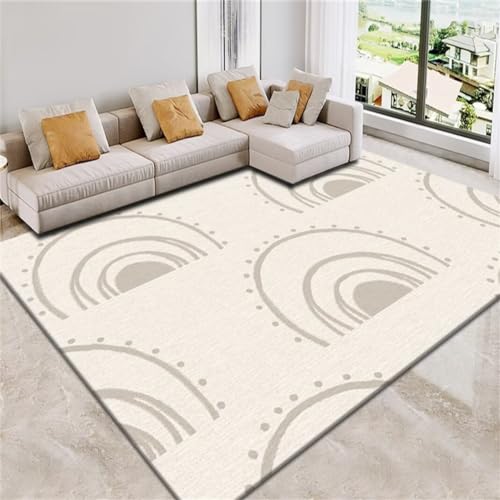 Tapis pas cher beige à motif géométrique pour salon moderne et cocooning