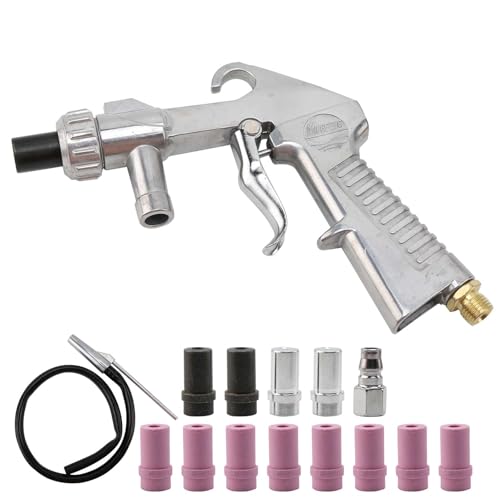 Kit de jet de sable à air comprimé, pistolet de sablage, compresseur d'air, pistolet de sablage pour cabine de sablage avec 8 buses en céramique, 4 buses...