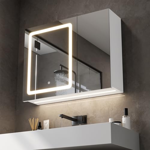 KIMENICH Spiegelschrank, Spiegelschrank mit 2 LED Streifen, Spiegelschranks Bad mit Beleuchtung, 3 Farbtemperatur Dimmbare, 2 Türen, Badezimmer Spiegelschranks mit Verstellbaren Ablage KIMENICH Spiegelschrank, Spiegelschrank mit 2 LED Streifen, Spiegelschranks Bad mit Beleuchtung, 3 Farbtemperatur Dimmbare, 2 Türen, Badezimmer Spiegelschranks mit Verstellbaren Ablage