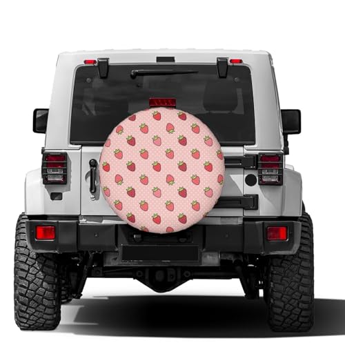 Image of Delerain Pink Strawberry Spare Tire Covers for RV Trailer SUV Truck and Many Vehicle, Wheel Covers Sun Protector Waterproof (15 Inch for Diameter 27 inch-29 inch)