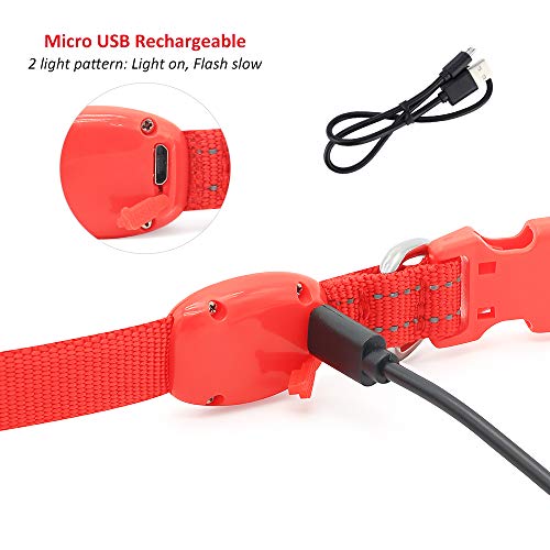 Illumifun Led Pup Collar, Usb Rechargeable Light Up Collar, Lightweight Glowing Pet Safety Collar For Your Small Dogs& Cats(Red-2 Reflective Strip, X-Small) #TOP2