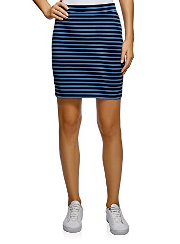 oodji Ultra Mujer Falda Básica de Punto, Azul, ES 34 / XXS
